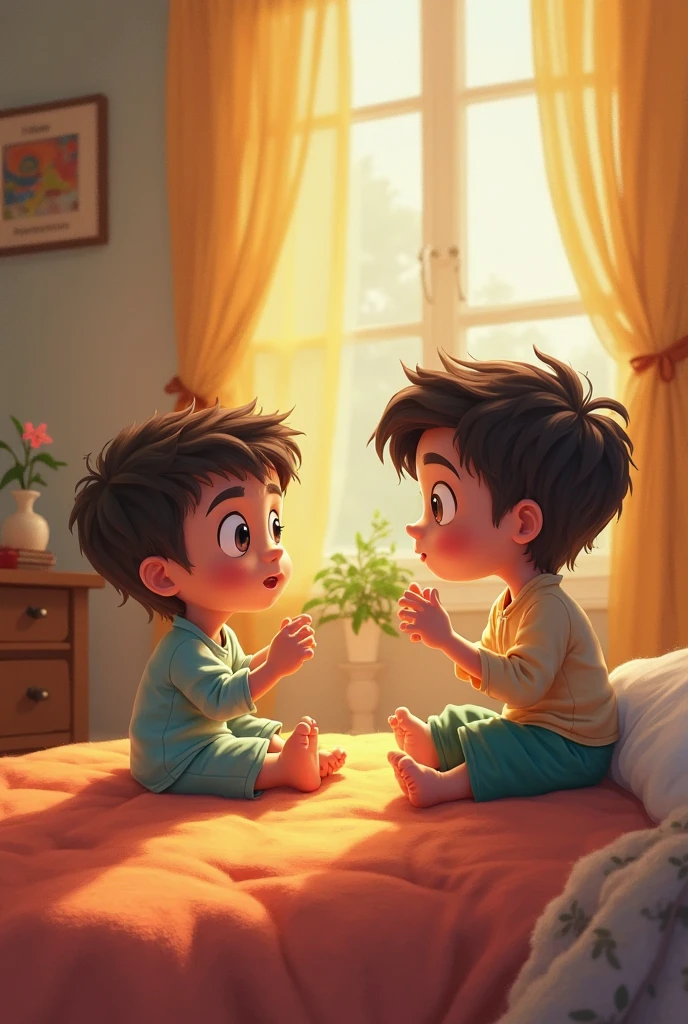 Blue-eyed boy on the floor of a house next to a piece of furniture,while another cute boy watches him
