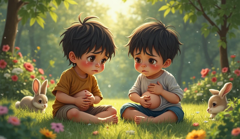 A chubby little boy，Next to a young boy