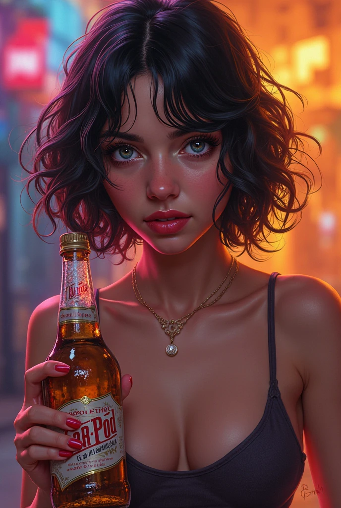 Juicy girl drinks tequila
