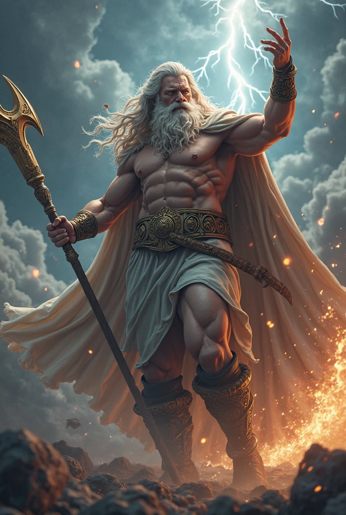 Greek god with thunder in his hand
