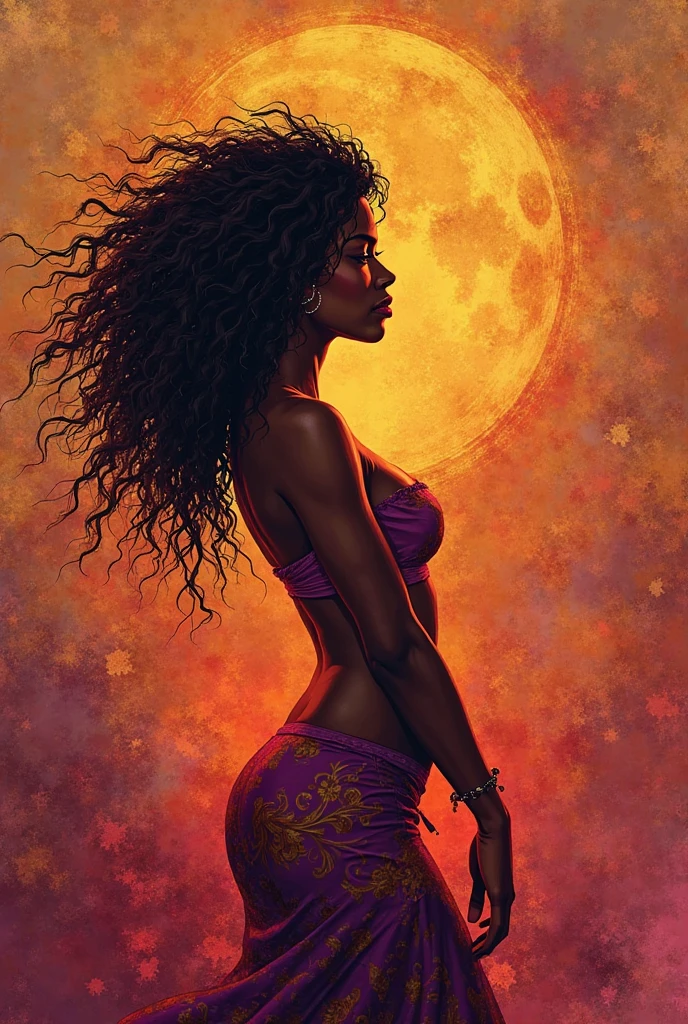 beautiful slutty black female with large fangs showing bloodthirsty killer vampire nighttime full moon grat lighting nude nude nude mouth closed field on fire