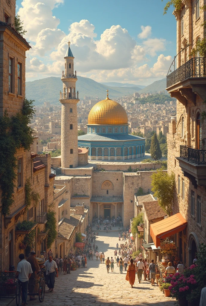 a skyline picture at dawn of a multi religious city, there are many buildings, standing above them are holy building to several places of religious worships, a (catholic church: 1.2), a (Mosque: 1.2), a (Synagogue: 1.2), sunrays, few light clouds, divine rays, sky in various shades of red, orange and purple, sense of divinity, ultra best realistic, best details, best quality, 16k, [ultra detailed], masterpiece, best quality, (extremely detailed), ultra wide shot, photorealism, depth of field, hyper realistic