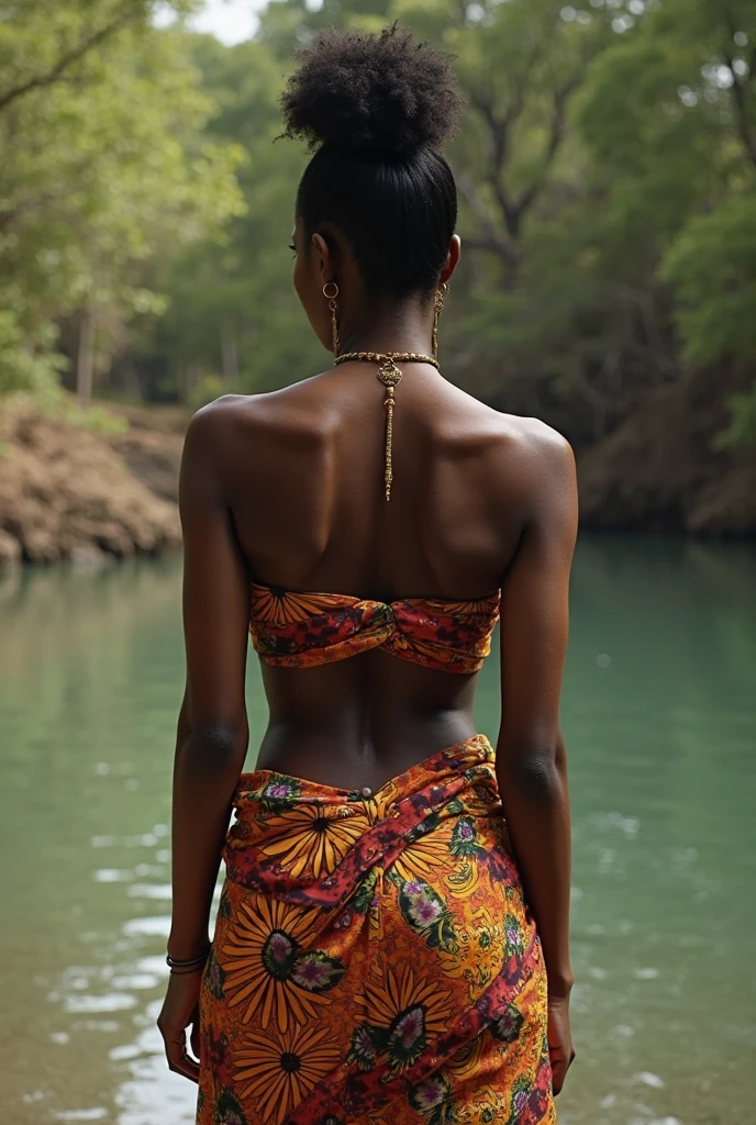 A stunning 20-year-old Somali girl wearing a ports bra and hijab shorts, solo, on the streets of Mogadishu, rear view,