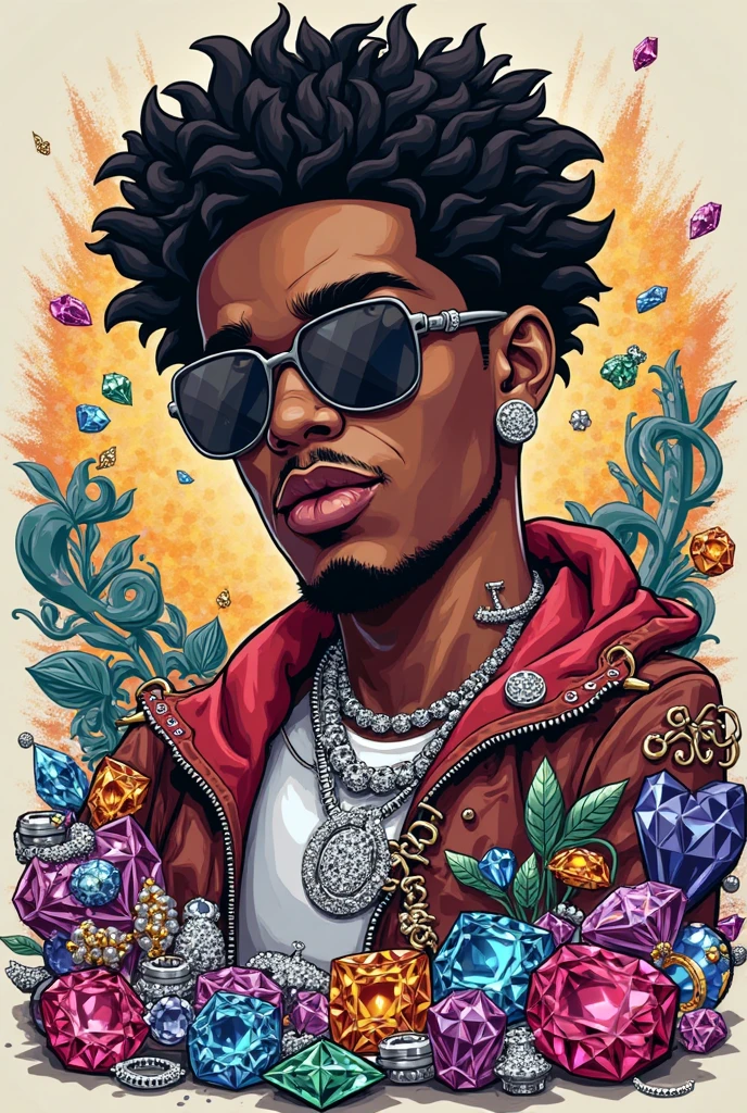 Chris Brown with tattoo of Egyptian writing golden Egyptian clothes inside a space station looking at planet Earth crying with his hand holding a rose with thorns and blood running between the fingers that hold it,com tatuagem no rosto do personagem Kauaki do anime Boruto, ultra detalhes,face and hand with detailed hands