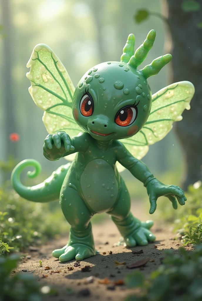 A human-sized, near-future cyborg dragon that combines biological technology, nanotechnology, and robot technology.It walks on two legs, has the characteristics of insects and plants, and has beetle wings on its back.It is super hard. A massive pale jade-colored powered suit with an insect shell made of metal, eyes that look like creatures, dragon wings and ion thrusters inside the elytra on its back, a friendly smile, a white background, and a futuristic look, In the city,