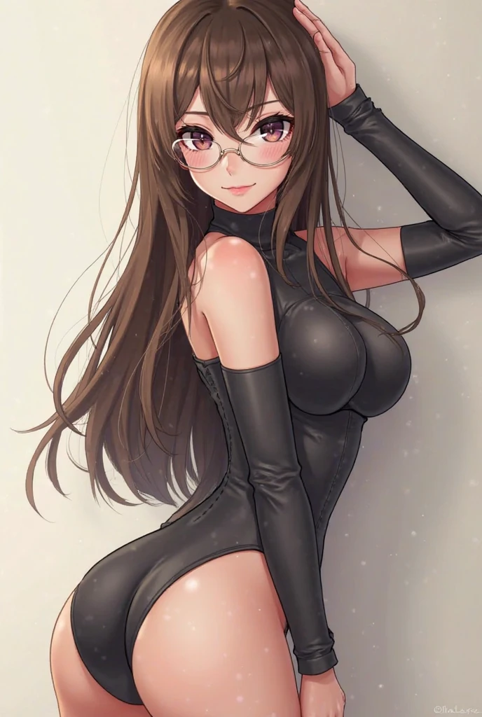 leonardodavinci, leonardo da vinci, blue eyes, brown hair, glasses, long hair, semi-rimless eyewear, under-rim eyewear,
BREAK black gloves, black gothic dress (idolmaster), black ribbon, black shirt, choker, collarbone, gloves, hair flower, hair ornament,
BREAK looking at viewer,standing, leaning forward, (arms behind back:1.2),
BREAK indoors,
BREAK (masterpiece:1.2), best quality, high resolution, unity 8k wallpaper,NSFW ,(illustration:0.8), (beautiful detailed eyes:1.6), extremely detailed face, perfect lighting, extremely detailed CG, (perfect hands, perfect anatomy),