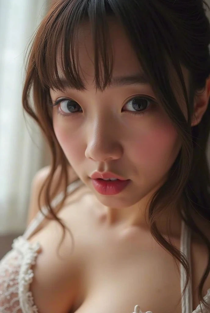 ((NSFW)), beautiful girl, having sex, love sex, ((sex with man)), ((inserting big penis into pussy)), ((half closed eyes)), ((brown eyes)), (18 year old teenage girl), light brown hair color, ((big tits)), lips, realistic, (slim face), ((skinny)), charming, pink lipstick, colorful makeup, long eyelashes, wearing eyeliner, fair skin, (cute), (detailed face), detailed eyes, detailed iris, complete naked,