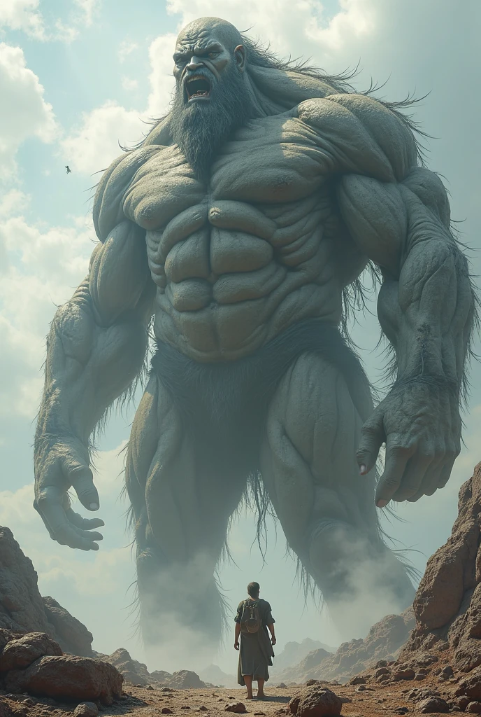 A giant as big as a mountain Looking up from below Huge belly Lower Body penis