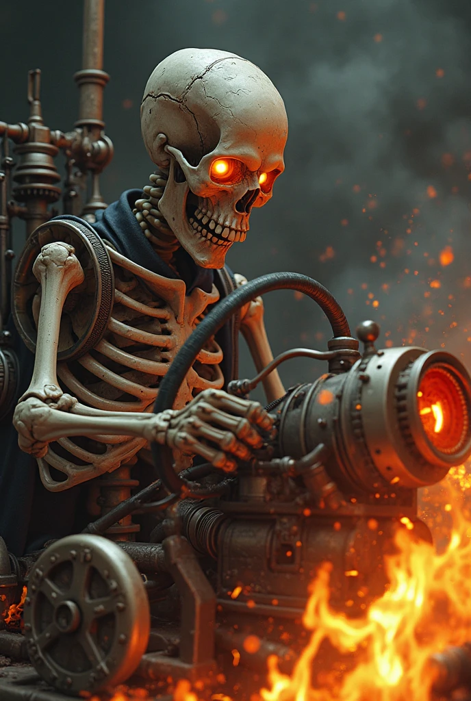  Two pistons with an animated mechanic skull

