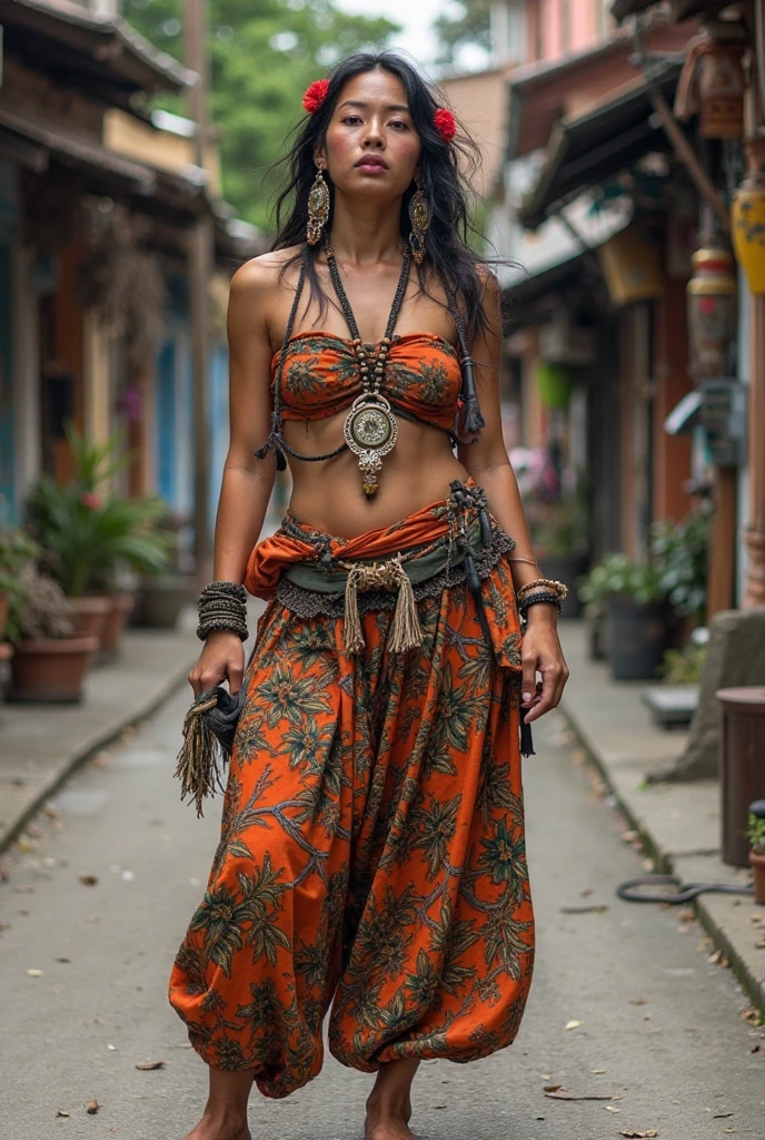 a pelada woman in a vibrant city street, detailed facial features, beautiful long hair, expressive eyes, intricate tattoos, colorful clothing, dynamic movement, warm lighting, cinematic composition, photorealistic, 8k, masterpiece, vibrant colors, chiaroscuro lighting