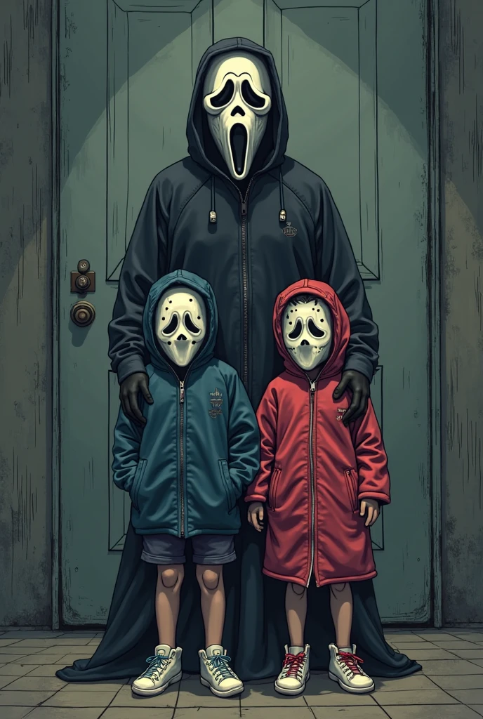 Ghostface from the horror movie scream two friends separated not talking to eachother cartoon