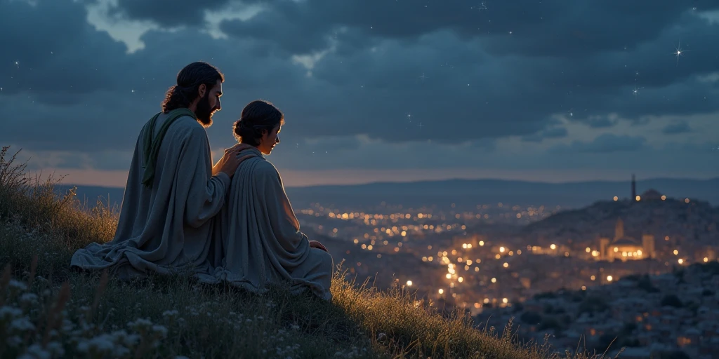 A canvas stretches before you, painted in the inky hues of a Judean night. The air is crisp, alive with the bleating of sheep and the soft murmur of distant revelry. In the distance, the silhouettes of Bethlehem huddle against the rolling hills, a beacon of warm lamplight against the velvet sky. But your gaze is drawn upwards, where a celestial spectacle unfolds.

A star, unlike any other, blazes above the town. It isn't just a point of light, but a luminous tapestry woven from stardust and possibility. Its rays bathe the landscape in an ethereal glow, transforming the dusty fields into a stage for angels. You glimpse their feathered forms flitting between the stars, their voices harmonizing in a hymn of joy that vibrates in your very bones.

Closer to the ground, a humble stable nestled against a rocky outcrop comes into focus. Inside, the soft glow of a lantern illuminates a simple scene: a young woman cradles a newborn babe in her arms, his tiny face creased in a sleep-like smile. A man with gentle eyes leans close, his hand resting protectively on the woman's shoulder. The ox and the ass watch with quiet reverence, their breath forming puffs of steam in the cold air.

But it's the star that holds your attention. It seems to pulse with a rhythm, a silent song telling of miracles and hope. Shepherds kneel in the dirt, their faces awash in its radiance. Wise men, burdened with gifts, follow its guiding light, their camels plodding silently through the night. And above it all, you, the artist, stand transfixed, brush poised in your hand. What story will you capture on this canvas? What brushstrokes will you use to convey the wonder of this night, a night when heaven kissed earth and a child changed the world forever?

Remember, the night is yours to paint. Fill it with details, with whispers of wonder and the quiet hum of anticipation. Let the star be your beacon, guiding you to capture the essence of this holy night.