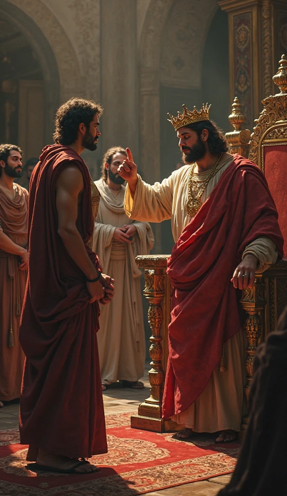 The king is talking to his slave