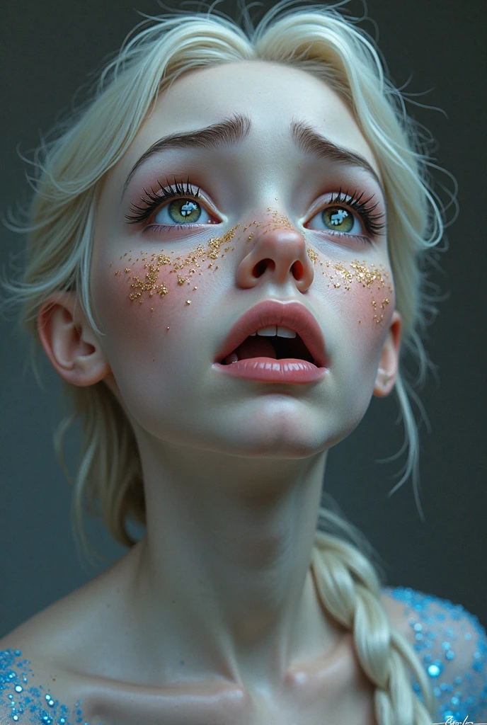 masterpiece, photorealistic, close up face portrait, 1 lady, alluring woman, smiling wistfully, face drenched with thick whhite liquid, cum covered face, blonde, sofisticated, jewelery, necklace , earings, piercings, young beautiful, cute freckles, realistic skin textures, skin imperfections, twin braids, young girl, freckled,blonde, freckled pale skin, anna nikonova aka newmilky, lacey