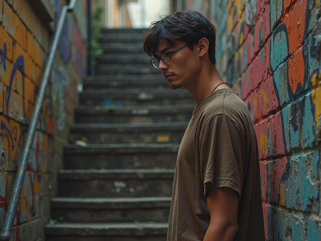 there is a young boy standing in a narrow alleyway, shot on leica sl2, lofi portrait at a window, 3 5 mm portrait, standing in an alleyway, boy staring at the window, shot with a canon 35mm lens, in an alley, 50mm portrait, taken with kodak portra, analogue photo low quality