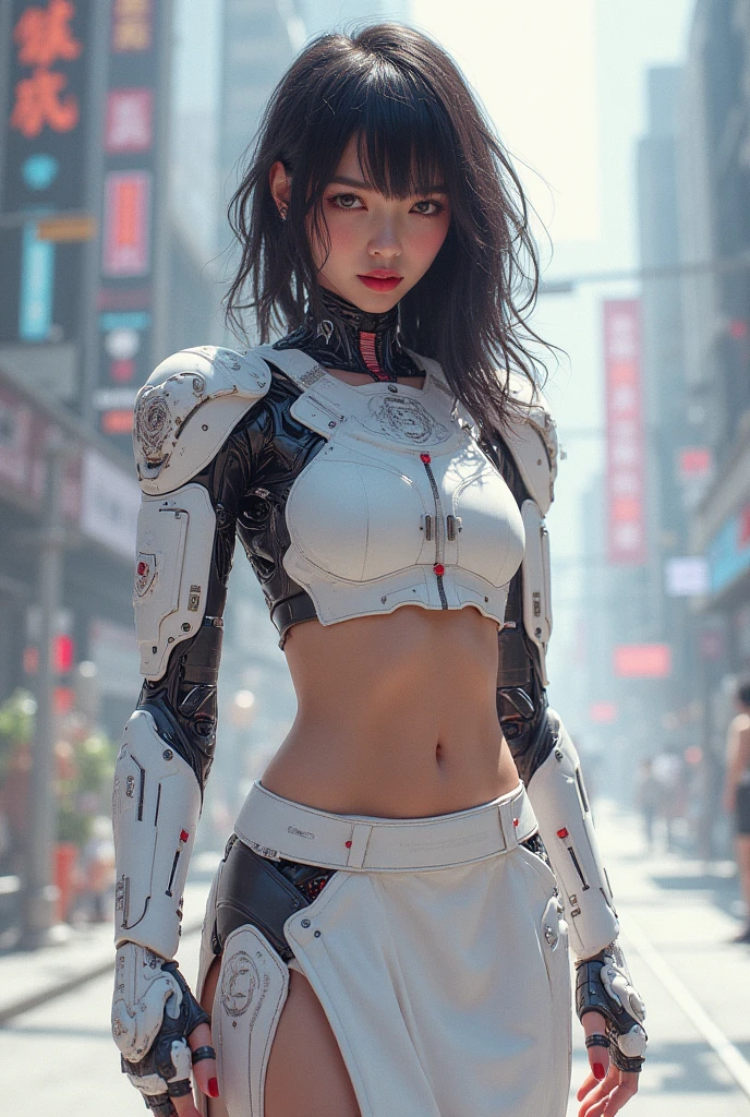 (masterpiece:1.2),(in the highest quality),(white skirt),(Very high resolution),(meilleures illustrations),8K,Wallpaper, Beautiful female cyborg , full body , psychedelic ,Art vectoriel,layered textures,progressif,populaire,sf,cyberpunk,super :2.0