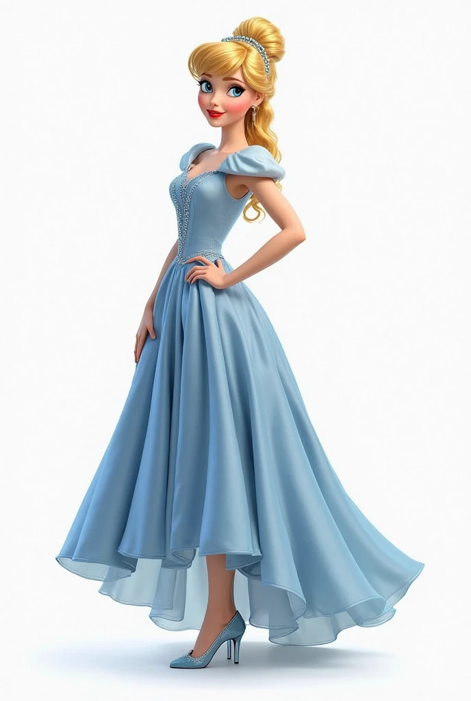 a beautiful young male wear like Cinderella princess with a sexy blue dress, big breast, big butt, short blonde hair, 3D