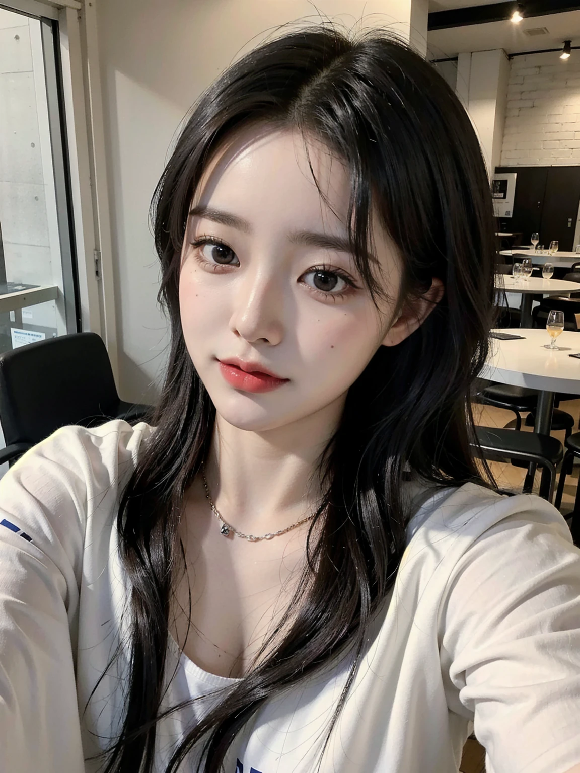 (1 Korean star of the royal sister style),((optimal quality, 8k, masterpaintings:1.3)), Focus:1.2, perfect figure beautiful woman:1.4 , (Funny expressions),(Streets at night:1.3), Highly detailed facial and skin texture, detailed eye, 双眼皮,Whiten skin,(Air bangs:1.3),(Round face:1.5),JK uniform selfie background on blurred street