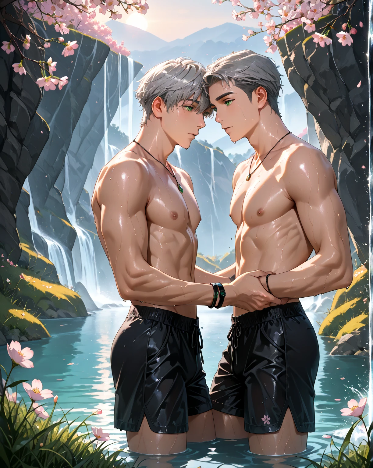 2 handsome male,big muscle,abs,muslos grandes,pink iris,volu,hairless,realistic,epic quality,armour,sheep,mitts,forst,Youngh,near the river,underpant,big boobies,large veins in muscles,big and thick penis, anal sex,penis hereto,gozo,gay sex,