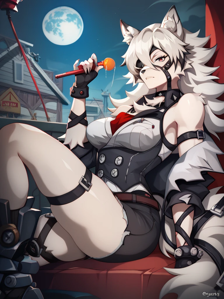A woman with big breasts, big-ass, White hair, full body image
