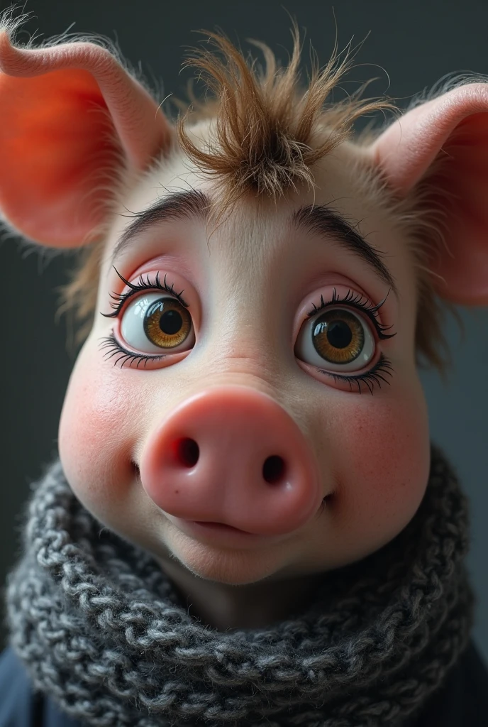 (4k photograph) of a gorgeous woman with a pig snout, sexy anthro pig girl, beautiful woman's eyes, sexy gorgeous feminine face, sexy pig woman, realistic pig ears, gorgeous hair, expressive face, luscious lips, (slightly fuzzy skin), realistic pig snout, (scared facial expression), wearing a tank top, apartment background, (photorealistic), highly detailed, detailed texture