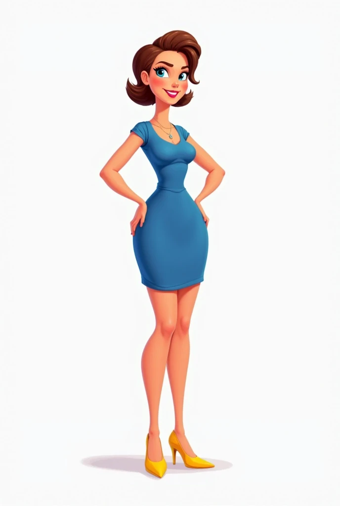 ((three sided view,full body,simple background,multiple views,highres)).
high detailed, masterpiece 1girl cartoon character in blue mini dress, high heels, red hair, perfect hands, big breasts, very wide hips, very thick thighs, very small waist, very thin, ultra realistic digital art, a 3D render, photorealism, clean scene, white background, white wall, shiny floor, white floor