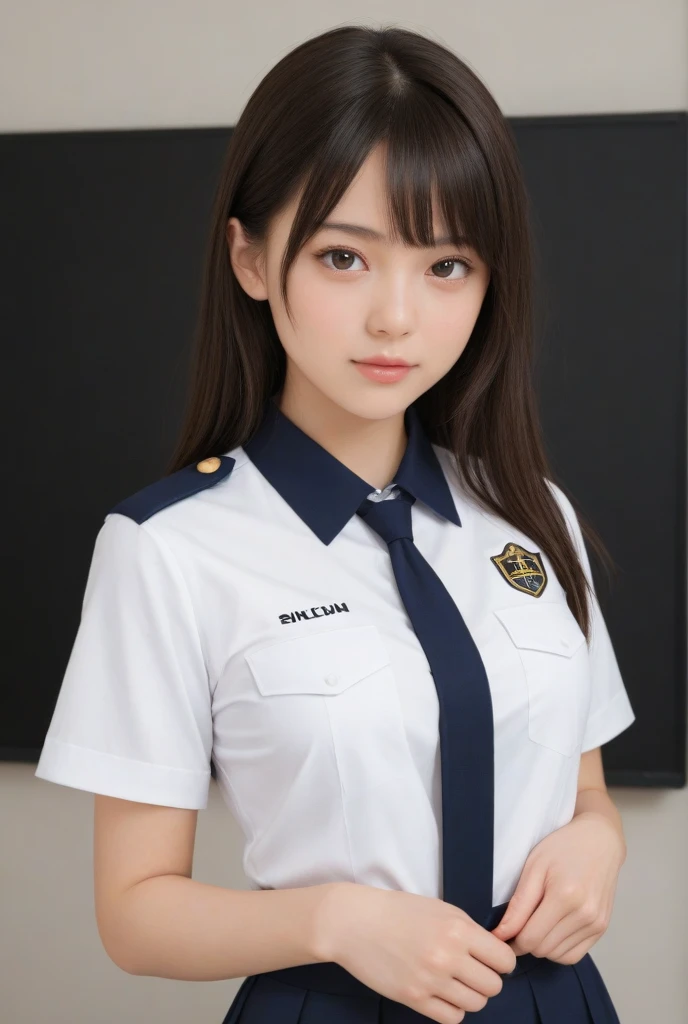 (best quality,4k,8k,highres,masterpiece:1.2), ultra-detailed, (realistic,photorealistic,photo-realistic:1.37), (beautiful detailed eyes, beautiful detailed lips, extremely detailed eyes and face), studio lighting, physically-based rendering,vivid colors, (big tits, super big tits, super extra big tits:0.8), (pilot's uniform, tie, shirt, hat, watch, clean appearance:1.5), (soft lighting:0.8), all buttons open,