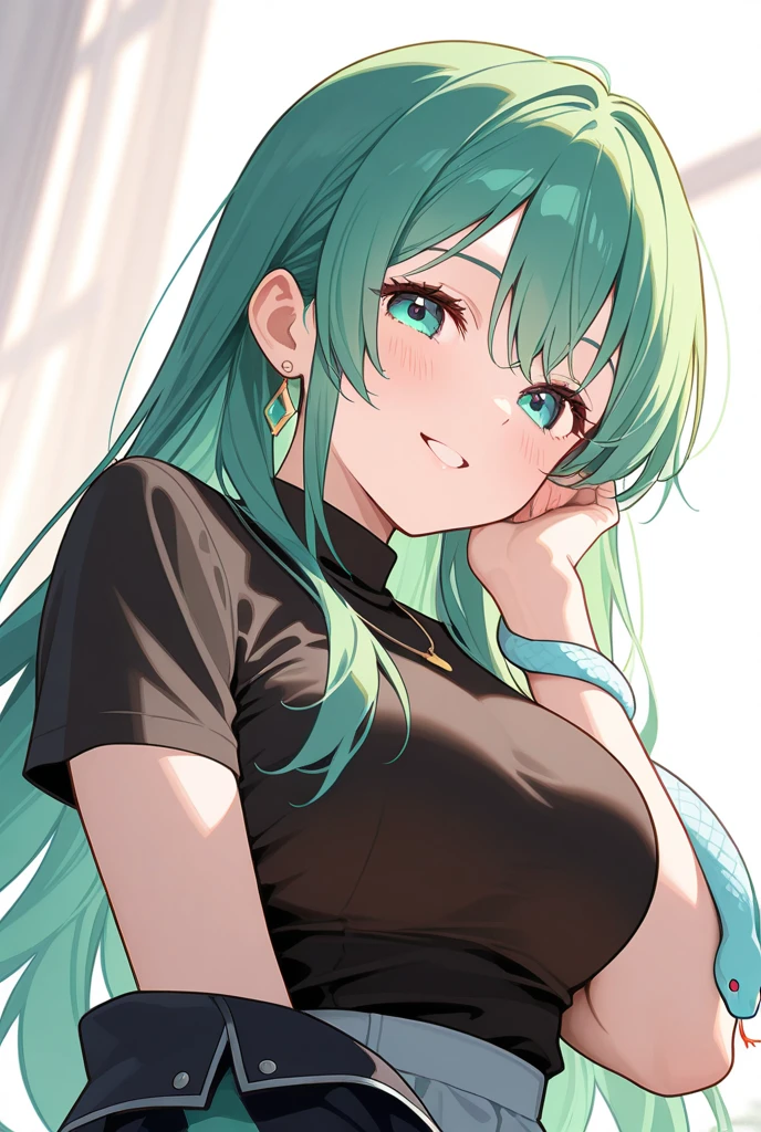 masterpiece, best quality, best quality, 1boy, 1girl, sitting on face, sitting on person, Mion Sonozaki, green hair, green eyes, ponytail, yellow tee