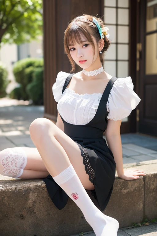 ((of the highest quality, 8K, masutepiece: 1.3, Raw photo)), Sharp Focus: 1.2, (1 AESPA Girl :1.1), Solo, (Realistic, Photorealistic: 1.37), (Face Focus: 1.1), Cute face, hyperdetailed face, (short messy hair: 1.2), Small Smile, Small breasts, flat chest, nude, (dirndl: 1.5), ((ruffle-skirt, multilayer-skirt):1.32) squatting, Thigh, cafe, bar, lily