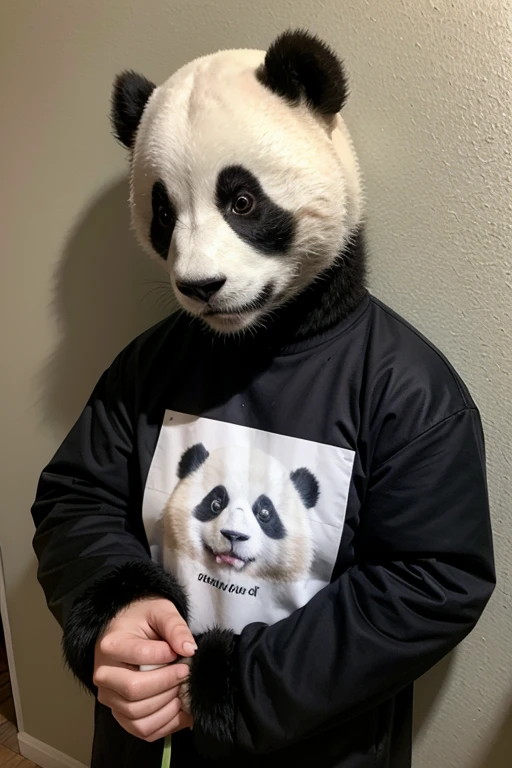 panda bear, small, anime style, wearing a hoodie, angry, with fighting pose