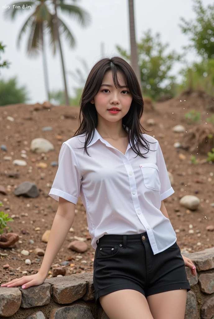 Wanita korea cantik, mandi, bermain busa, dipeluk pasangan, background jalan raya