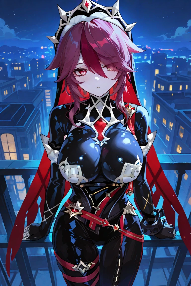 1girll, 独奏, standing on your feet, hair adornments, Blue eyes,, mechanicalparts, electrical wires, electric cables, Failure effect, terror, sci-fy, A futuristic, background inside dark, neonlight, cyber punk perssonage, hyper realisitc, eerie, unnerving, spine-chilling, terror, onesie,red color eyes,Venom possession,Blackened,Long blue gloves,Jumpsuits,Skinny one-piece latex clothing,Highlight her gorgeous figure,Wrap the whole body,symbiote,((Raised sexy)),onesie,Blue eyes,Venom possession,Blackened,Long blue gloves,Jumpsuits,Black latex clothing,Red eyes,Best quality, high resolution, Ultra-detailed, Vivid texture, Mask, Skinny one-piece latex clothing, bangs, Blue hair,Wear socks,Blackened,Wrapped in black slime,A sad expression,Say goodbye to the gaze,Red coat,long eyelasher, solid circle eyes, Light smile, Ear blush, Dark blue hair, hair between eye, Short hair,, Mad eyes,, Crazy smile, Sad smile, Evil smile, crazy, jitome, shaded, Yandere, chin grab, disdain, Evil, Crazy smile, Colored inner hair, Blue hair, Dark blue hair, surrealism, shadowing, anaglyph, stereograms, tachi-e, angle of view, Atmospheric perspective, Chiaroscuro, Cinematic lighting, 8K, Super detail, ccurate, Best quality, hyper HD, retinas, Masterpiece, Textured skin, Award-Awarded, A high resolution, Best quality, Super detail, best qualtiy, 8K, digitial painting,Red coat,Anime girl in red cape