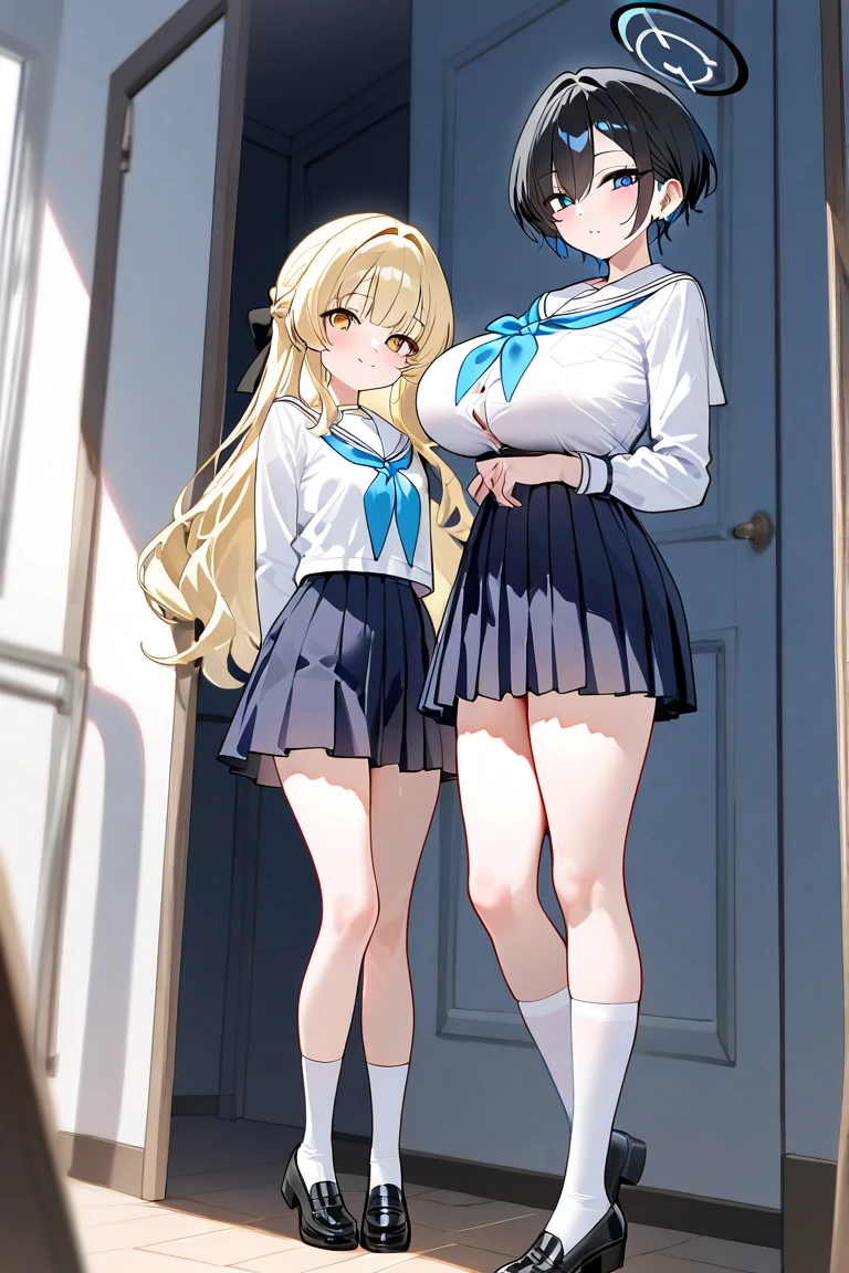 2 girls, masterpiec, Watch the best quality of the audience, , indoor, Blonde hair, dress, Symmetrical_docking,terrifed,plumw,boobgasm