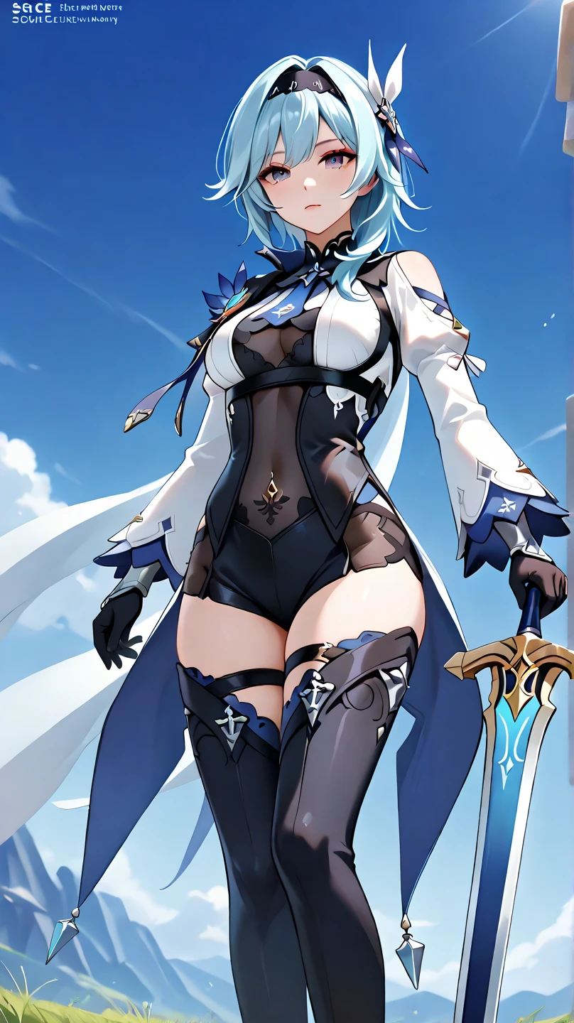 Prompt (imagem impressionante, qualidade excelente, ultra detalhada), personagem feminina de Io dos Paladinos, sexy, (coxas grandes:1.3), cabelo longo (azul:1.2), saia curta, big boobs, neko, (calda de raposa azul:1.2), roupa ciano, dynamic background, close-up shot