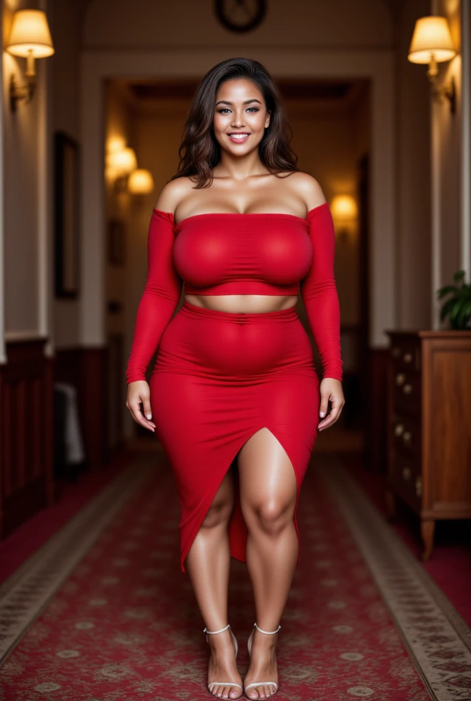 (best quality, ultra-detailed, realistic:1.37),portrait,voluptuous woman,flower,red tight dress, Random dress color, passionate look,large buttocks,vibrant colors,soft lighting, standing, full body view, extreme tall, long legs, very tall, tall, black skin
