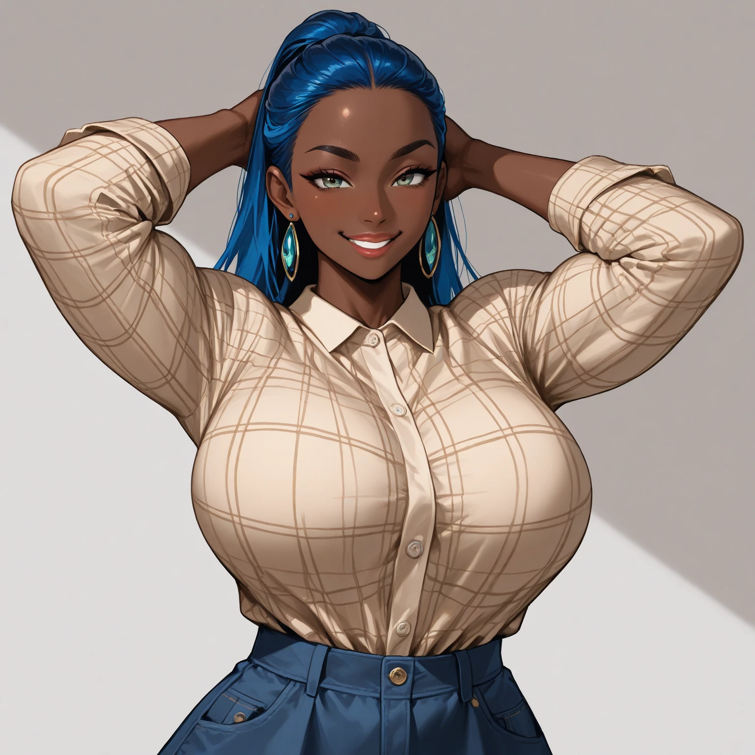 une femme noir africaine afro sexy en jeans bleu aux cheveux longs qui se bagarre avec un homme noir