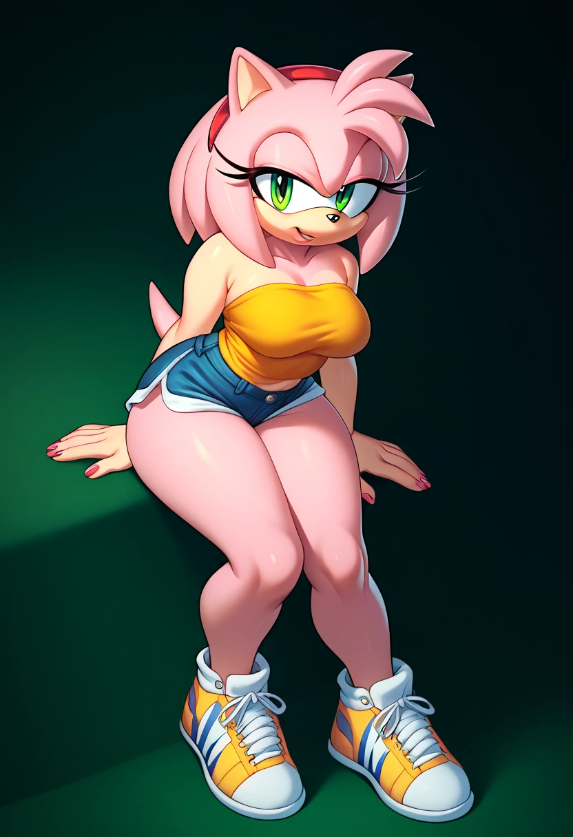 amy rose Hedgehog , big wide butt , Shoes , shorts, Full body, white legwear , pose , shortstack