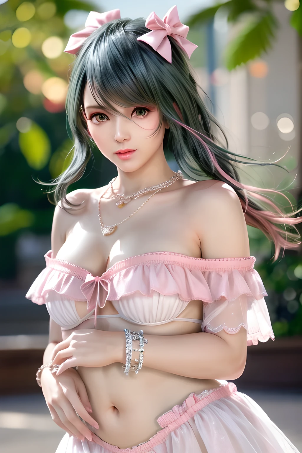 top views,1 girl,Tamaki,(Dressed in vibrant rainbow color scheme art;wedding gown, bridal gown),jewely,Tattooed with,during night, full_themoon, As estrelas,Redlip,Charming cleavage,(tmasterpiece:1.5),( Best quality at best:1.4),(Realistis:1.4), detailed,8K,number art,detailed头发,Expressive eyes, s the perfect face, real fingers,depth of fields,Similar colors,a warm color palette,softlighting,low-contrast,hard shadows,Desaturate Hue, 流行超Realistis,