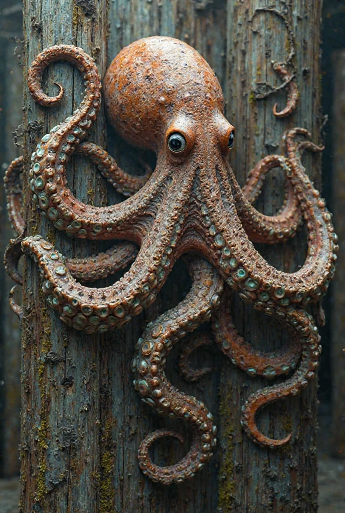 A beautiful nude woman is strangled by a lot of giant tentacles in a old town.

