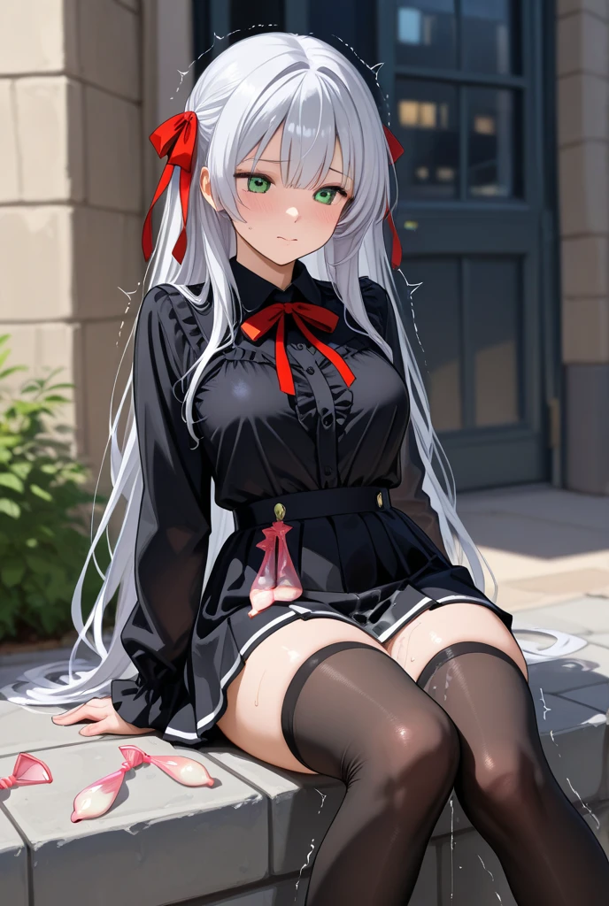 Loli has white hair and cute red eyes, leaky chest, and does not wear panties --auto --s2