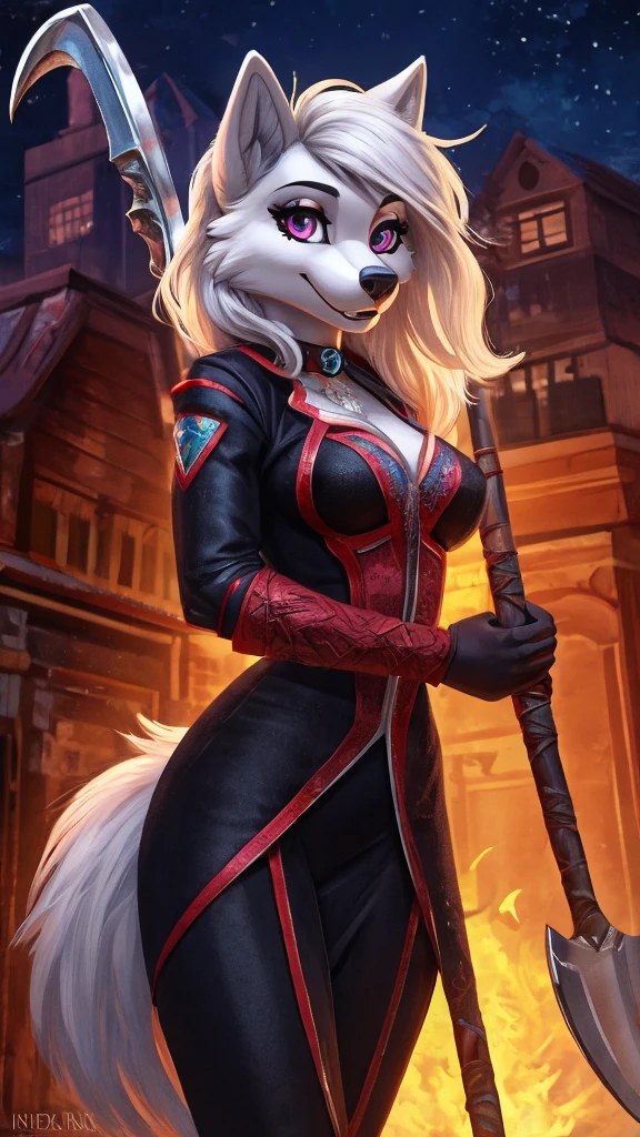 uploaded to e621, raw photo, realistic, anthro, detailed face, detailed fur, high resolution, beautiful and detailed portrait of Helluva Boss, Loona Hellhound, Loona, kenket, Ross Tran,ruan jia, zaush, foxovh, cenematic lighting, small breast, whole body, beautiful, pirate outfit, evil smiling face, solo, 1girl, on a pirate ship