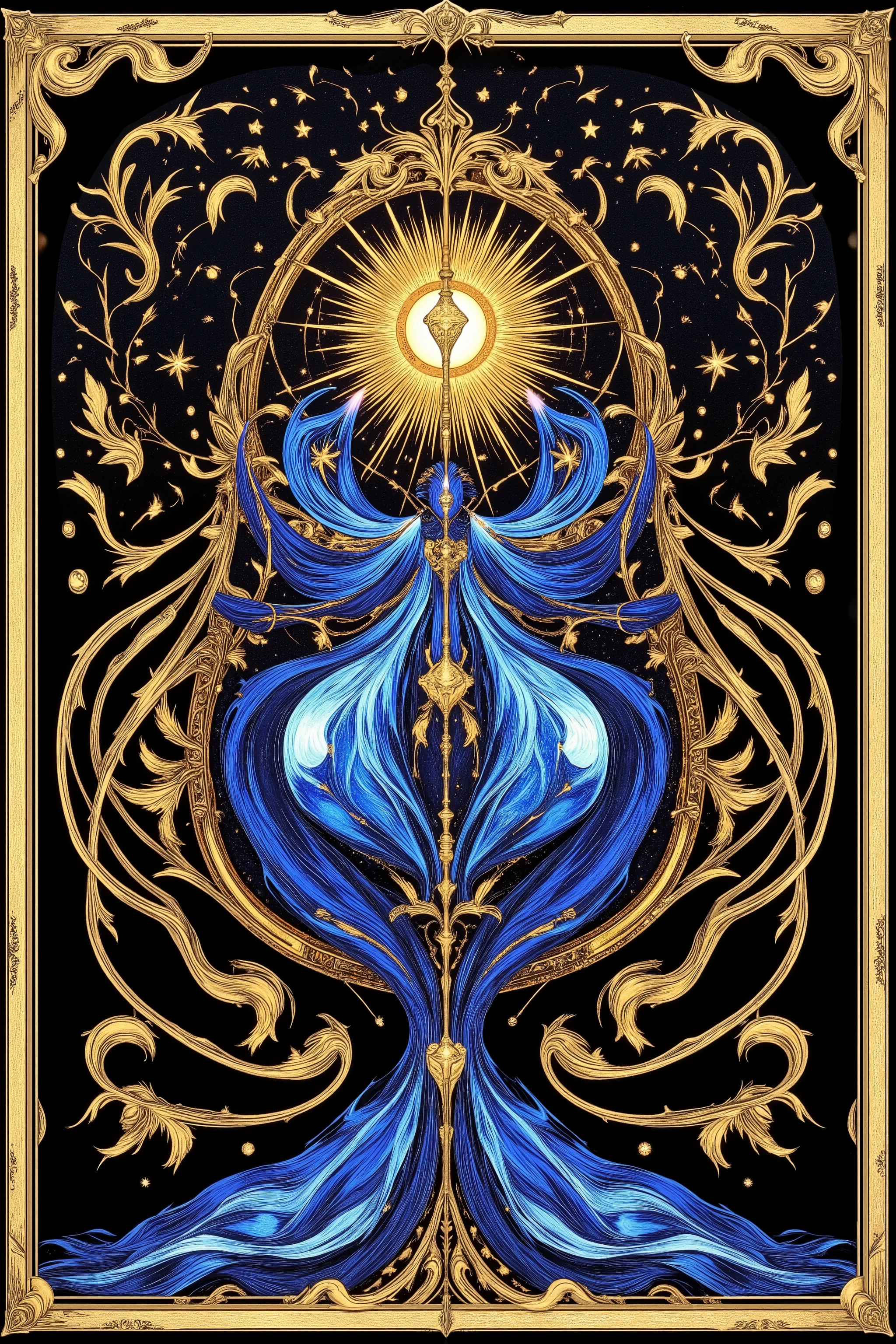 ultra detailed, absolutely resolution, masterpiece, twist blue gold limited ascension, conceptual installation art, cubist art