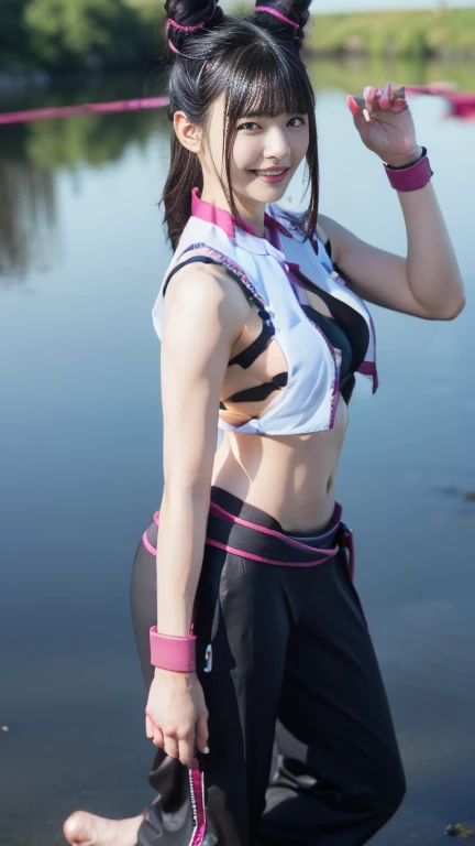 Moisturized skin, (bright gradient eyes), perfect body,
BREAK,
(beautiful navel), (kunoichi), (ninja), sexy costume, (kunai), (leather), fishnet, (fishnet stockings), (blushing), black clothes, (embarrassed expression: 1.3), (black hot pants: 1.3),
BREAK,
(long silky light lavender hair: 1.3), (long bangs at the ends: 1.2), (straight bangs: 1.3),
BREAK,
((masterpiece + best quality + high resolution + highly detailed)), (full body: 1.2), symmetrical, one shot,
BREAK,
(city street), (wind blowing: 1.5),
BREAK,
(Imada Mio: 1.4), (Hyuga Hinata: 1.3), elegant,