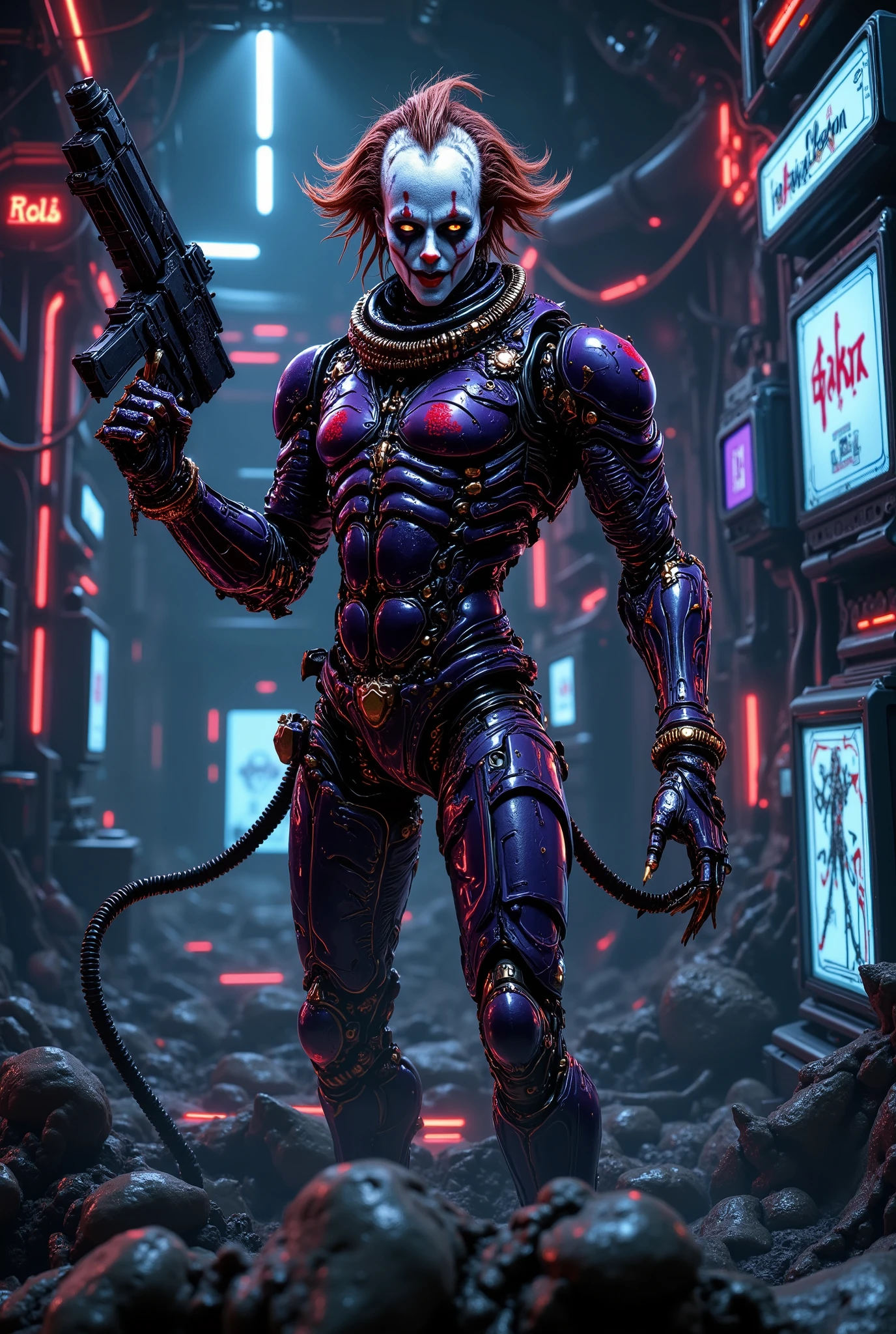 ⚕️⚕️☢️☢️♒♒🐉🐉🤖🤖💣💣💣💣💣💣👾👾🧨🧨🔫⚙️⚙️⚙️⚙️⚙️⚙️💉💉⚡🤡high quality,4k,8k,masterpiece,ultra-detailed,photorealistic,physically-based rendering,extreme detail,professional,vivid colors,medical equipment,radiation hazard,aquarius symbol,dragon,robot,bombs,glitches,laser gun,machinery,syringe,lightning,clown,post-apocalyptic,dystopian,dark,gritty,cyberpunk,cinematic lighting,dynamic composition