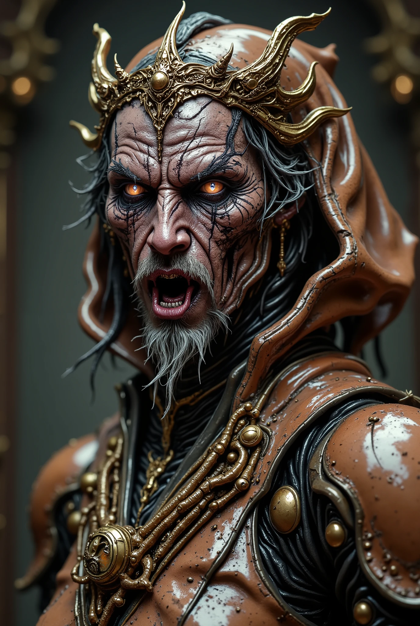 🐯 fierce tiger, majestic beast, roaring predator, golden eyes, sharp fangs, powerful claws, muscular body, prowling in nature 🤑 wealthy prince, luxurious crown, opulent jewels, lavish attire, regal pose, imperial authority ☕ elegant cafe, cozy interior, wooden furniture, steam rising, aromatic brew, relaxing atmosphere 🤖 advanced android, sleek metallic body, glowing blue eyes, articulated limbs, complex circuitry, futuristic design 🐉 mythical dragon, scaly reptilian body, giant wings, breathing fire, soaring through sky, fantasy creature ⚙️ intricate machinery, complex gears, whirring mechanisms, industrial aesthetic, technological marvel 💣 explosive ordnance, destructive power, smoking debris, shockwave effect, action-packed scene 🔫 advanced firearm, smoking barrel, high-tech scope, deadly precision, combat situation 👾 extraterrestrial entity, alien form, glowing eyes, tentacles, otherworldly presence, sci-fi elements 👺 demonic entity, malevolent features, twisted horns, glowing red eyes, dark aura, sinister expression8K, high resolution, masterpiece, ultra-detailed, photorealistic, cinematic lighting, dramatic atmosphere, vivid colors, realistic textures