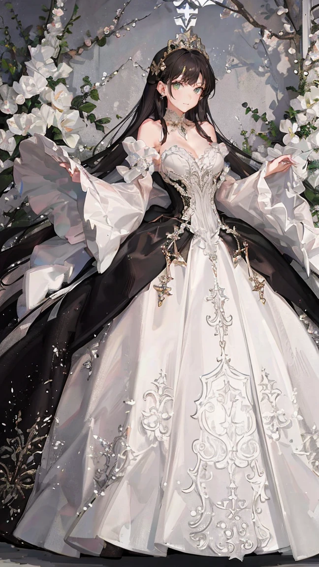 Extreme detailing, lolita, lolita fashion, frills, intricate and gorgeous, gloves, afternoon tea, ponet, curls, macarons, cream, colorful, gradient pick dye, candy, shiny, shiny, light particles, dynamic poses, dramatic compositions, candy hair accessories, colorful skirts, pearls, flowers, embroidery, gem-encrusted, flat chest, gauze dress with broken diamonds, flying, jumping, veil, transparent blouse, lace gloves, delicate depiction of face, full body, full body, Opal-like eyes, white-toned skirts, colorful whites, lasers, crystal-like skirts, diamond-like hair, wedding dresses