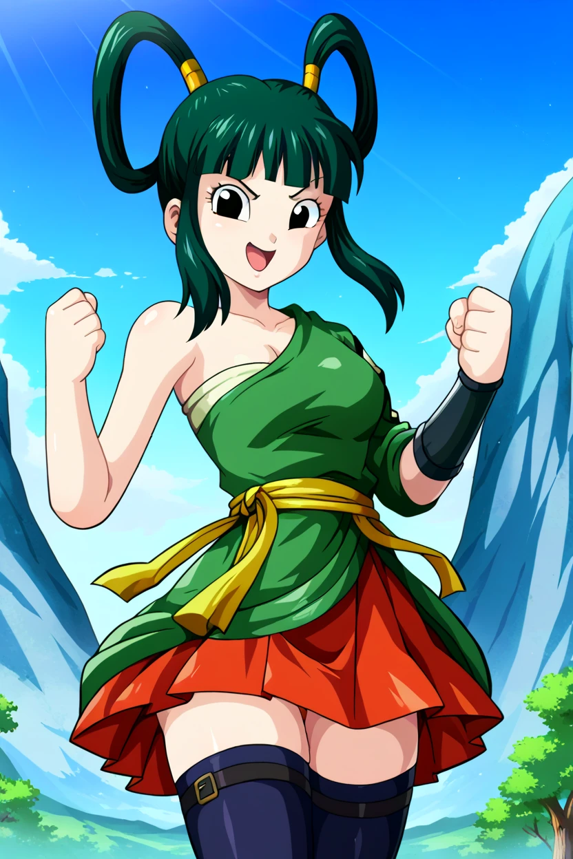 <lora:Yurin_DB:0.5>,<lora:add_detail:0.5>,<lora:noline:0.3>,<lora:boldline:-0.3>,looking at viewer,
solo,
Yurin_DB,green kimono,red skirt,sarashi,single bare shoulder,Detailed face,
mountain,sky,nature,
<lora:rushpunch001:0.7>,rushpunch,punching,multiple hands,fists,clenched fists,motion_blur,motion line,