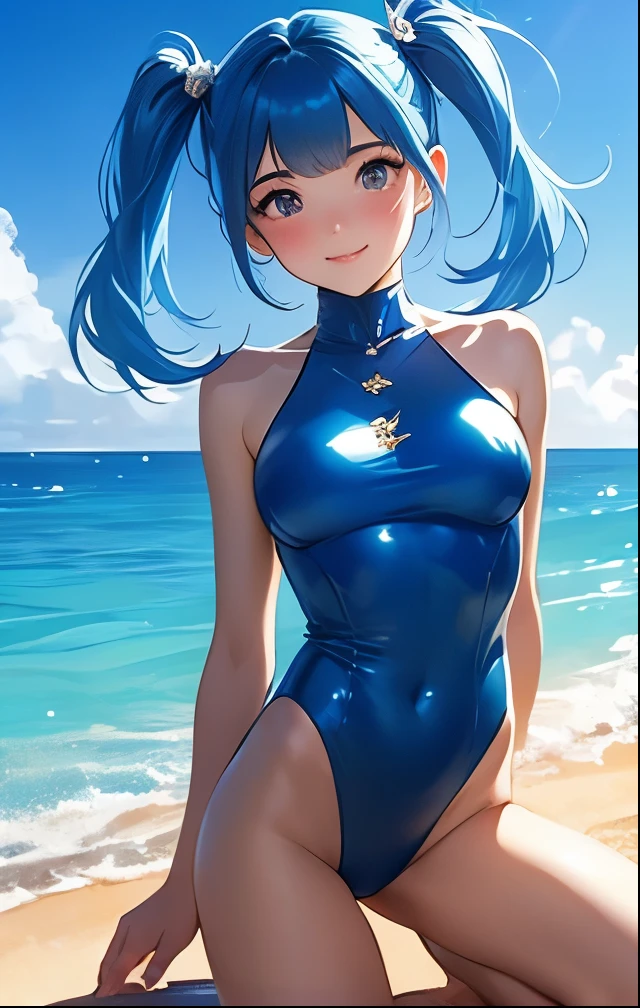 ((​masterpiece、top-quality:1.5、a high chroma:1.5、ultra-detailliert、high-resolution illustrations:1.5、Ultra-high-definition CG、8k size wallpaper、offcial art))、,(cute face:1.5)、(clear face:1.3),
 ((blue color scheme:1.5)),(),(blue eyes),(strapless leotard),(), ((medium breasts))、
,(),()、(cowboy shot)、,girl,