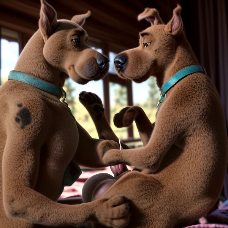 low-angle view, close-up, male, dalmatian, dobermann, detailed face BREAK black lips, open smile, tongue out, collar, navel, round pecs, kissing, leaking cum, dripping cum, looking at another, exposing canine penis, knot, looking horny, frottage, inside closet, detailed background, by zaush, by meesh, 8k, (hi res, best quality, high quality, masterpiece:1.1)