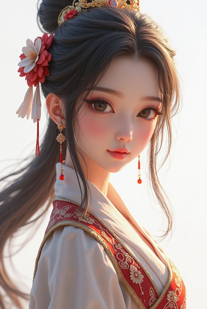 (best quality,ultra-detailed,photorealistic:1.37),vivid colors,studio lighting,beautiful detailed eyes,beautiful detailed lips,extremely detailed eyes and face,long eyelashes,portraits,brown hair,confident expression,feminine,standing in a garden,soft sunlight, scenery,flower blossoms,peaceful atmosphere,artistic touch,textured brushstrokes,subtle color variations,brilliant white highlights,delicate movements,graceful pose,slight breeze,rustling leaves,sophisticated style,professional artwork,female beauty.